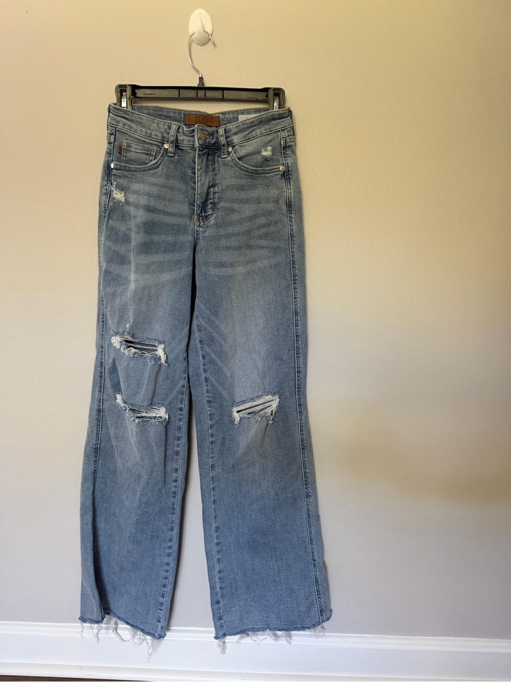 Judy Blue Distressed Wide Leg Jeans with Raw Hem